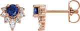 14K Gold Round Natural Blue Sapphire Accented Earrings - Rose Gold