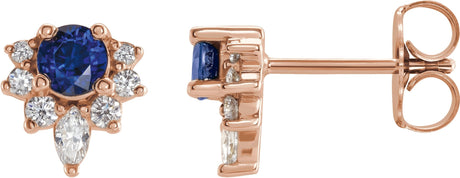 14K Gold Round Lab-Grown Blue Sapphire Accented Earrings - Rose Gold