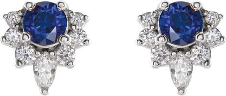 Platinum Round Lab-Grown Blue Sapphire Accented Earrings - view 2