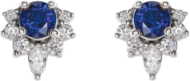 Platinum Round Lab-Grown Blue Sapphire Accented Earrings - view 2
