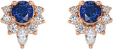 14K Gold Round Lab-Grown Blue Sapphire Accented Earrings - Rose Gold - view 2