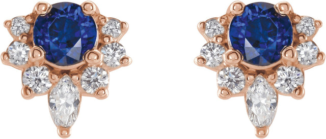 14K Gold Round Lab-Grown Blue Sapphire Accented Earrings - Rose Gold - view 2