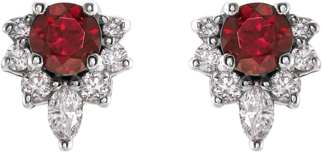 Platinum Round Natural Mozambique Garnet Accented Earrings - view 2