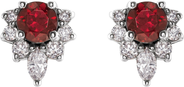 14K Gold Round Natural Mozambique Garnet Accented Earrings - White Gold - view 2