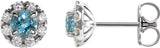 14K Gold Round Natural Blue Zircon French-Set Halo-Style Earrings - White Gold