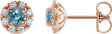 14K Gold Round Natural Blue Zircon French-Set Halo-Style Earrings - Rose Gold
