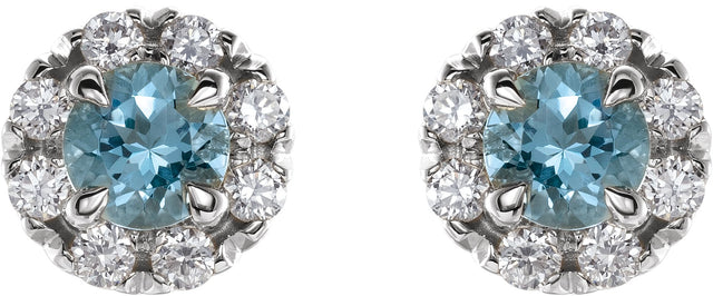 14K Gold Round Natural Blue Zircon French-Set Halo-Style Earrings - White Gold - view 2
