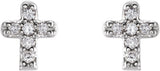 14K Gold Round Natural Diamond Youth Cross Earrings - White Gold - view 2