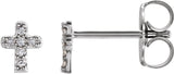 14K Gold Round Natural Diamond Youth Cross Earrings - White Gold