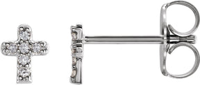 14K Gold Round Natural Diamond Youth Cross Earrings - White Gold