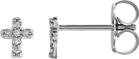 14K Gold Round Natural Diamond Youth Cross Earrings - White Gold