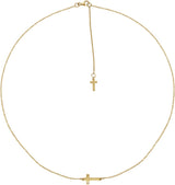 14K Gold Round Natural Diamond Sideways Cross Necklace – 01 CTW - Yellow Gold