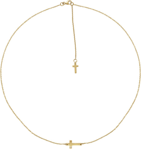 14K Gold Round Natural Diamond Sideways Cross Necklace – 01 CTW - Yellow Gold