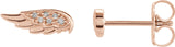 14K Gold Round Natural Diamond Accented Angel Wing Earrings - Rose Gold