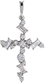 Platinum Natural Diamond Scattered Cross Necklace or Pendant