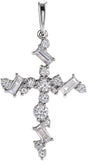 Platinum Natural Diamond Scattered Cross Necklace or Pendant
