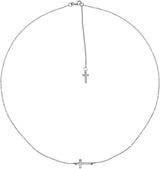 14K Gold Round Natural Diamond Sideways Cross Necklace – 01 CTW - White Gold