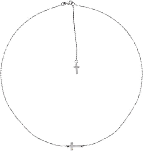 14K Gold Round Natural Diamond Sideways Cross Necklace – 01 CTW - White Gold