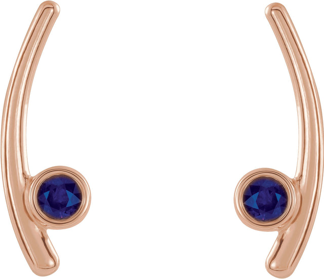 14K Gold Round Lab-Grown Alexandrite Bezel-Set Ear Climbers - Rose Gold - view 2