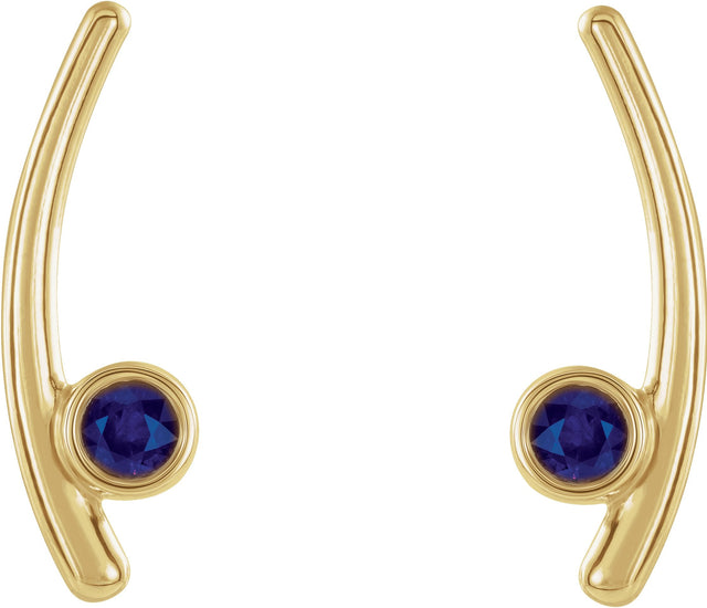14K Gold Round Lab-Grown Alexandrite Bezel-Set Ear Climbers - Yellow Gold - view 2