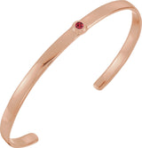 14K Gold Round Natural Ruby Bezel-Set Cuff Bracelet - Rose Gold