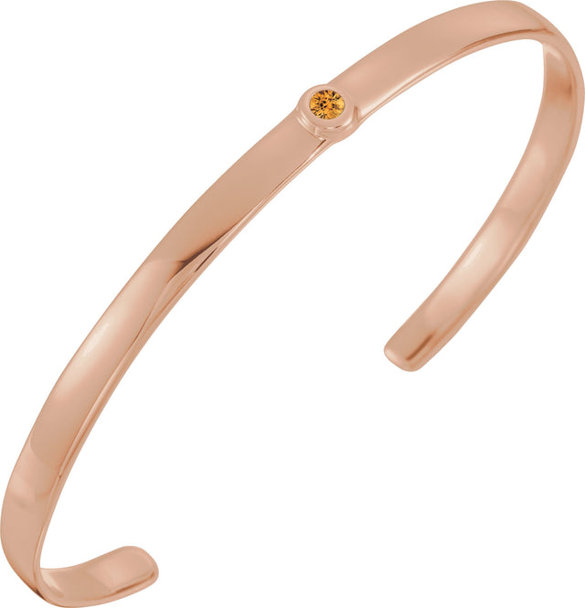 14K Gold Round Natural Citrine Bezel-Set Cuff Bracelet - Rose Gold