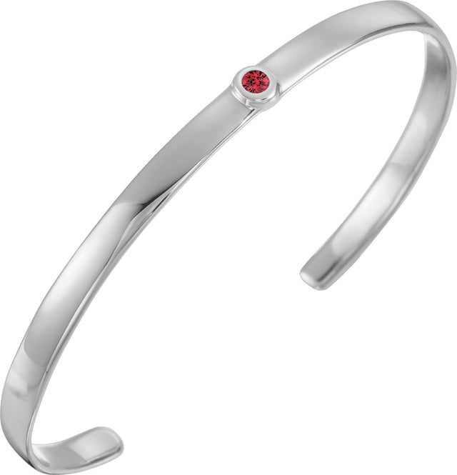 14K Gold Round Natural Ruby Bezel-Set Cuff Bracelet - White Gold