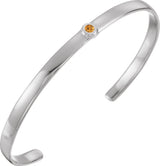 14K Gold Round Natural Citrine Bezel-Set Cuff Bracelet - White Gold