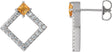 Platinum Square Natural Citrine Accented Geometric Earrings