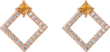 14K Gold Square Natural Citrine Accented Geometric Earrings - Rose Gold - view 2