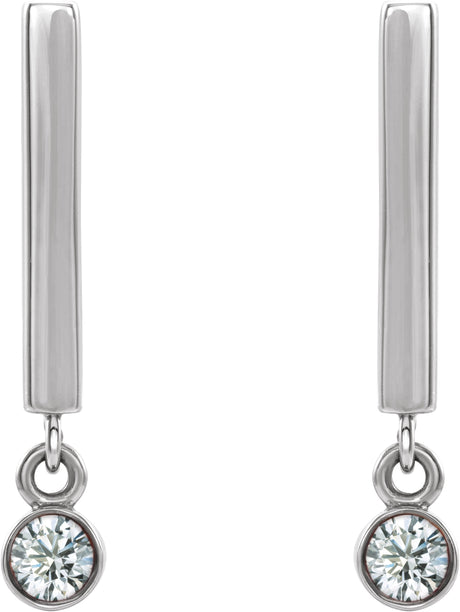 Platinum Round Natural Diamond Bezel-Set Bar Earrings - view 2