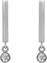 Platinum Round Natural White Sapphire Bezel-Set Bar Earrings - view 2