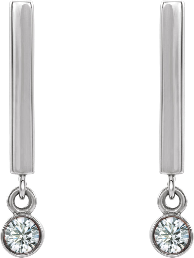 Platinum Round Natural White Sapphire Bezel-Set Bar Earrings - view 2