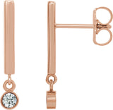14K Gold Round Natural White Sapphire Bezel-Set Bar Earrings - Rose Gold