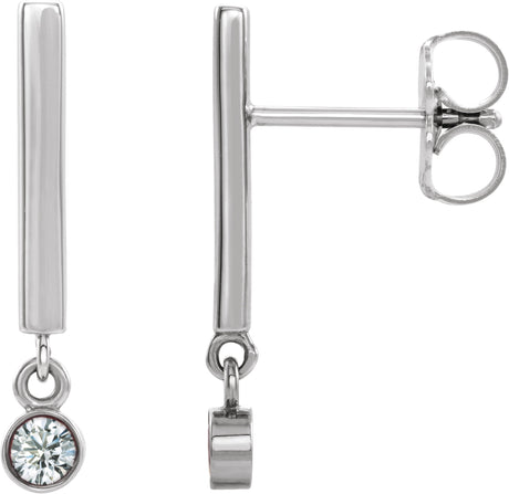 Platinum Round Natural White Sapphire Bezel-Set Bar Earrings