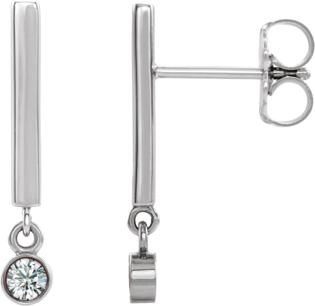 Platinum Round Natural White Sapphire Bezel-Set Bar Earrings