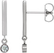 14K Gold Round Natural White Sapphire Bezel-Set Bar Earrings - White Gold