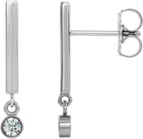 14K Gold Round Natural White Sapphire Bezel-Set Bar Earrings - White Gold