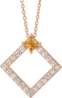 14K Gold Square Natural Citrine Accented Geometric Necklace or Pendant - Rose Gold