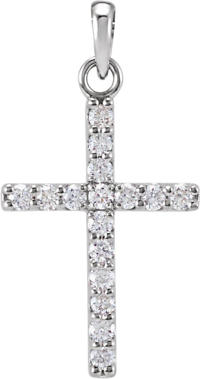 14K Gold Round Lab-Grown Diamond Accented Cross Necklace or Pendant - White Gold