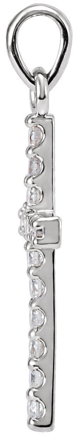 14K Gold Round Natural Diamond Accented Cross Necklace or Pendant - White Gold - view 2