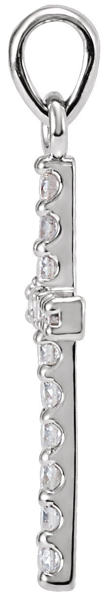 14K Gold Round Lab-Grown Diamond Accented Cross Necklace or Pendant - White Gold - view 2