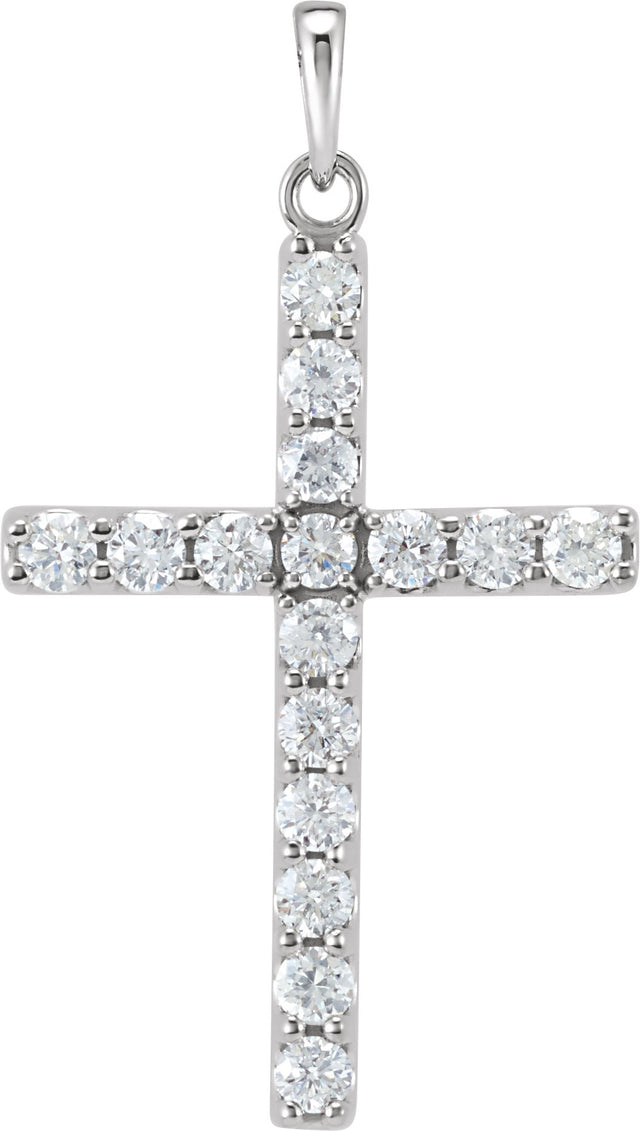 Platinum Round Natural Diamond Accented Cross Necklace or Pendant