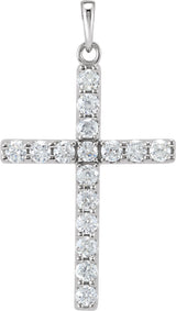 14K Gold Round Natural Diamond Accented Cross Necklace or Pendant - White Gold
