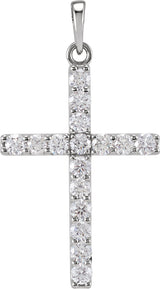 Platinum Round Natural Diamond Accented Cross Necklace or Pendant