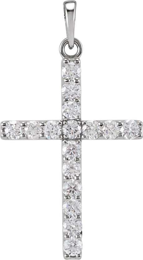 Platinum Round Natural Diamond Accented Cross Necklace or Pendant