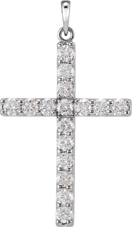 14K Gold Round Natural Diamond Accented Cross Necklace or Pendant - White Gold