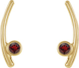 14K Gold Round Natural Mozambique Garnet Bezel-Set Ear Climbers - Yellow Gold