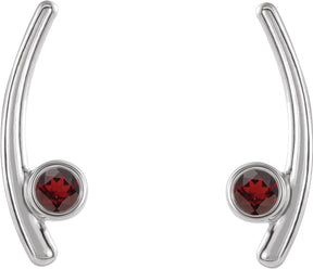 Platinum Round Natural Mozambique Garnet Bezel-Set Ear Climbers