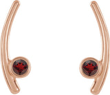 14K Gold Round Natural Mozambique Garnet Bezel-Set Ear Climbers - Rose Gold